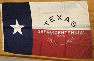 Flown & Loved Original TEXAS Sesquicentennial 150 year 34” x 59” Flag 1836-1986 - Picture 1 of 3