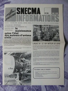 JOURNAL SNECMA N°250 12/1978 MOTEUR A REACTION J-31 YANKEE MAINTENANCE CFM56 - Picture 1 of 4