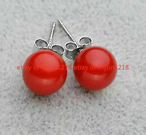 Beauty 8/10/12/14mm South Sea Shell Pearl Round Beads 925 Silver Stud Earrings