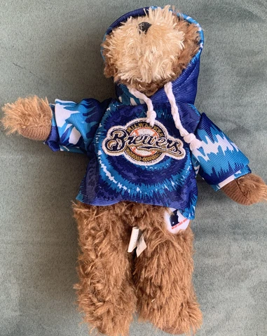 Milwaukee Brewers MLB Brown Teddy Bear Blue Tie Dye Hoodie 14" tall Cover