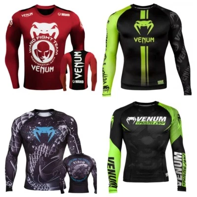 Venum Muay Thai Long-Sleeved Training Combat Fighting T-Shirt Sportswear Men Top - Image 1 of 4