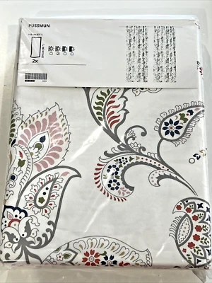 Ikea PUSSMUN Curtains 2 Panels (1 pair) 57" x 98" White/Multicolor Paisley New - Image 1 of 4