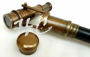 Brass Nautical Brown Finish Hidden Scope Telescope Handle W/Black Wooden Cane - Picture 1 of 5