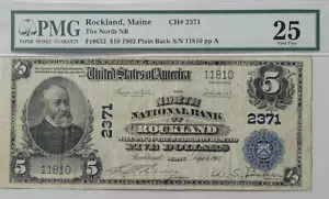 1902 $5.00 North National Bank Of Rockland Maine PMG Very Fine 25 Charter 2371 - Picture 1 of 2