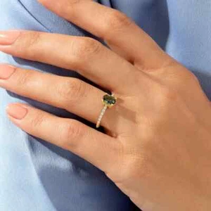 14K Solid Gold Ring, Alexandrite ring, Oval Cut Solitaire ring for Women ring - Picture 1 of 6