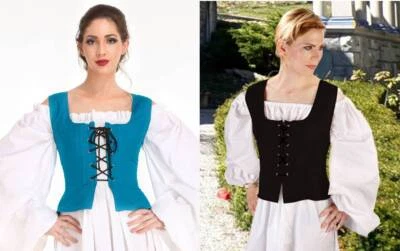 MUCHA MEDIEVAL PIRATA RENACENTISTA DISFRAZ REVERSIBLE CAMPESINO CORPIÑO CHALECO CORSÉ Foto 1 de 2