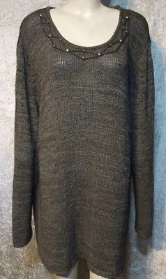 MIA MODA BRAUN MELIERT BÄNDCHENGARN TUNIKA PULLOVER Gr. 54 56 58 - Bild 1 von 2