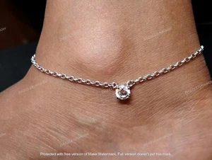 1.00 Ct Round Cut Diamond Solitaire 14K White Gold Plated Adjustable Anklet - Picture 1 of 7