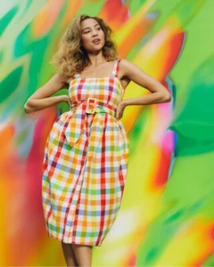 NEW CHRISTOPHER JOHN ROGERS by Target  Midi Dress Sz 4 Rainbow Plaid Puffy Skirt - Picture 1 of 11