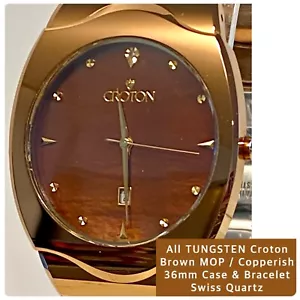 36mm Copperish TUNGSTEN Bracelet & Mother-of-Pearl Dial | Swiss Qtz CROTON Watch - Picture 1 of 13