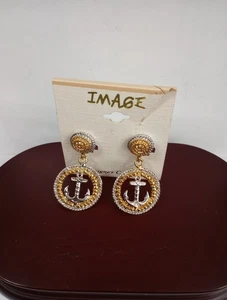 Vintage 1980-90er Jahre Gold&Silberfarbene Emaille Anker Ohrringe Maritim - Bild 1 von 10