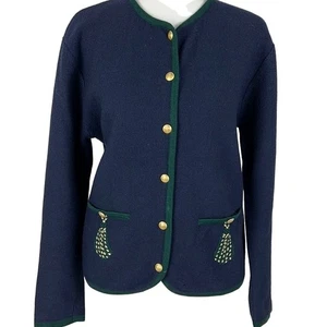 Pendleton Vintage Merino Wool Cardigan Navy | Green Trim Gold Buttons Size S. - Picture 1 of 10