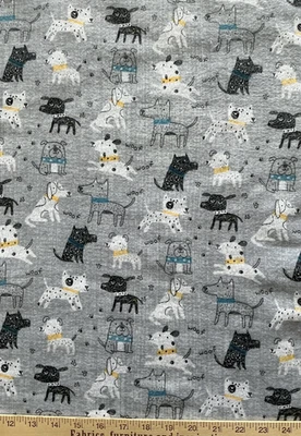 Flannel Dogs on Grey, 1 yard 8”long by 44” wide, Joann Fabric Snuggle, Cotton - Image 1 of 4