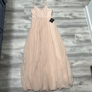 NWT Lulu’s Formal Dress L All About Love Blush Pink Maxi Thin Strap Chiffon - Picture 1 of 10