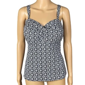 L.L.Bean schwarz/weiß geometrisch geformtes Design volle Abdeckung Tankini Top Gr. 16 - Bild 1 von 12