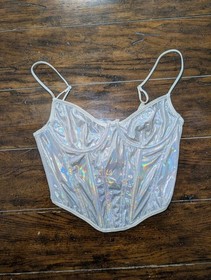 Urban Outfitters Silver Holographic Corset Bustier S Top Mermaidcore Festival 