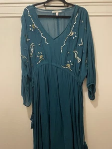 Gysette Teal Green Midi Dress With Gold Sequins And Tassel Tie Belt - 12 / M-L - Picture 1 of 9