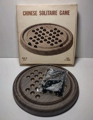 Vintage Chinese Solitaire Puzzle Game With Glass Marbles Made In USA  - Image 1 of 4