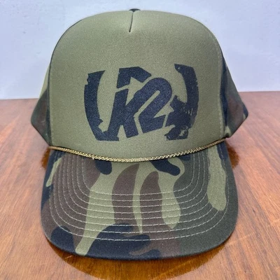 Vintage K2 Snowboarding Trucker Hat Snapback Cap Green Woodland Camouflage Vtg - Image 1 of 4