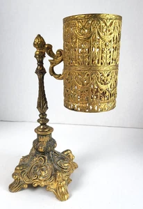 Vintage Gold filigran verziert Metall Dixie Tasse Spender Ständer MCM Hollywood Regency - Bild 1 von 11
