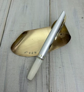 Vintage PLATIN Füllfederhalter kurzer Schaft 14K Goldfeder EF Japan weiß & silber - Bild 1 von 11