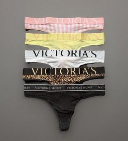 Lot 5 Victoria&rsquo;s Secret sz M Logo Cotton Thong String Panty Bundle Pack Set