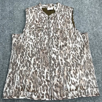 Chicos Vest Sz 2 Womens Large Lightweight Quilted Lined Shimmer Animal Print - Image 1 of 4