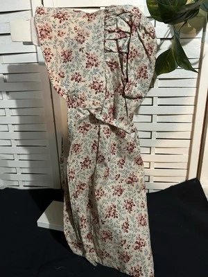 tea stained primitive cotton fabric bonnet Cream With Burgundy And Blue - Image 1 of 2