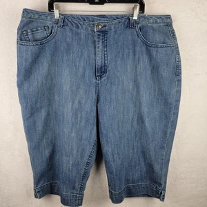 Women 24W Capri Denim Stretch Medium Wash Jeans Floral Pocket Decor Casual Plus - Picture 1 of 7