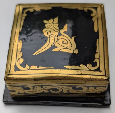 CAJA DE HOJA DE ORO NEGRO LACA BIRMANA VINTAGE Foto 1 de 4