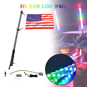 5ft RGB LED APP Whip Lights Antenna W/Flag Remote Control For Polaris UTV ATV U2