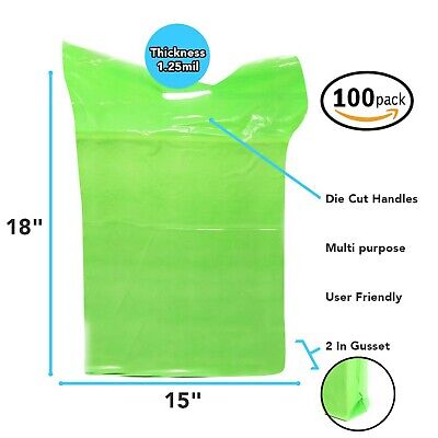 100 Pack 15  X 18  1.25 Mil Thick - Green Merchandise Plastic Shopping Bags • 24.94£
