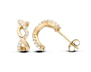 9ct Yellow Gold on Silver Simulated Diamond Celtic Huggie Cuff Stud Earrings - Picture 1 of 6