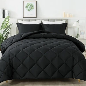 Juego de edredón talla queen negro con 2 fundas de almohada alternativa ligero - Imagen 1 de 5