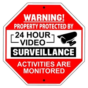 Warning Property Protected By 24Hour Video Surveillance Alert Outdoor Metal Sign - Picture 1 of 5