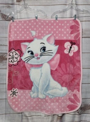 Disney The Aristocats Marie Cat Fleece Toddler Blanket Pink Floral Butterfly - Image 1 of 4
