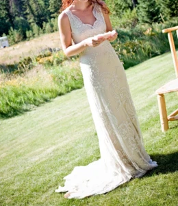 Raylia 7415HC Wedding Dress 2-6 Gold Tulle Lace Embroidery Beads Illusion Back - Picture 1 of 24