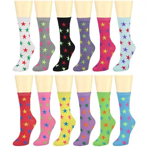 12 Paar verschiedene bunte Crew-Socken mit Sternendesign für Damen Baumwolle 9-11 - Bild 1 von 1