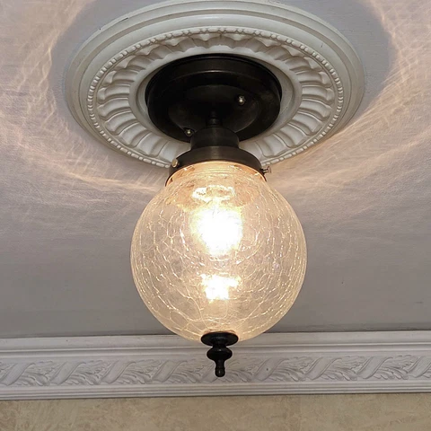 149c Antique/Vtg  Crackled Glass Globe Shade Ceiling Light Lamp Fixture Cover