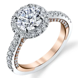 Round Cut 1.40 Ct Lab Created Diamond Bridal Wedding Ring 14K Double Tone Gold - Picture 1 of 5