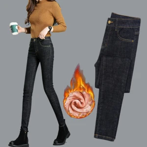 Winter Women's Jeans Fleece Lined Denim Pants Thermal Stretchy Trousers Slim fit - Imagen 1 de 14