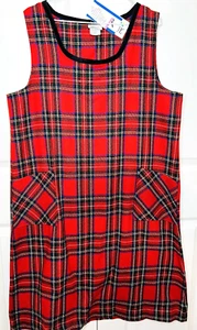 NWT Blair Boutique 16 18 Jumper Dress Womens Red Tartan Plaid Velvet Trim USA - Picture 1 of 11