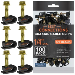 100 Pcs Black Single Flex Clips RG6 RG59 Coax Cable with Strain Relief Screw - Picture 1 of 7