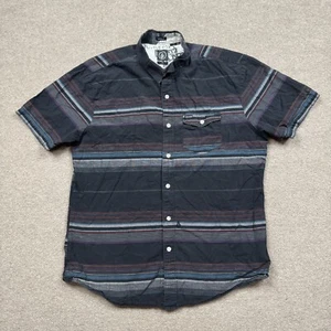Volcom Men's Shirt Size L Black Button Up Short Sleeve Plaid Skateboarding Surf - Picture 1 of 8