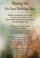 Missing You On Your Birthday Nan Memorial Graveside Poem Card & Free Stake F435