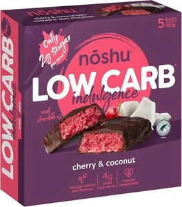 Noshu Low Carb Cherry & Coconut Indulgence Bars – 5 Pack (160g) - Picture 1 of 5