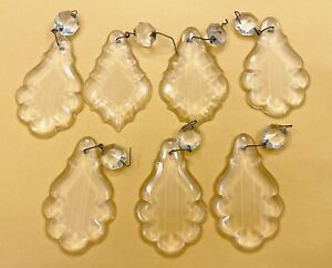 7 Antique French Pendalogue Beveled Glass Chandelier Prisms, 3"