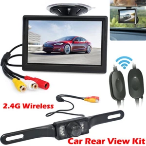 Wireless 5"  Rear View Monitor Kit w/ License Plate Night Vision Backup Camera - Picture 1 of 24