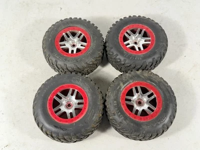 Traxxas SCT Tires w/ Beadlock Chrome Wheels 2wd Front Rear : 1/10 Slash 4x4 - Image 1 of 4