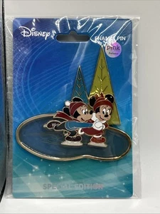 Prendedor de patinaje sobre hielo Disney PALM rosa a la moda Mickey & Minnie LE 200 INÉDITO - Imagen 1 de 3